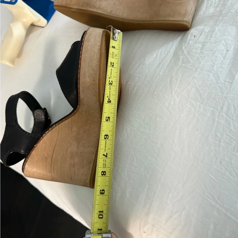 Chloe Black Leather Wooden Wedge Heel